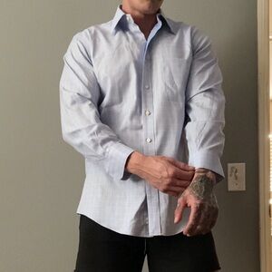 White formal dress shirt striped traditional fitted button up collar long sleeve